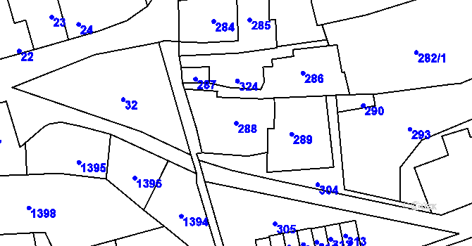 Parcela st. 288 v KÚ Motyčín, Katastrální mapa