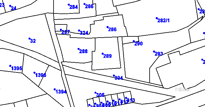 Parcela st. 289 v KÚ Motyčín, Katastrální mapa