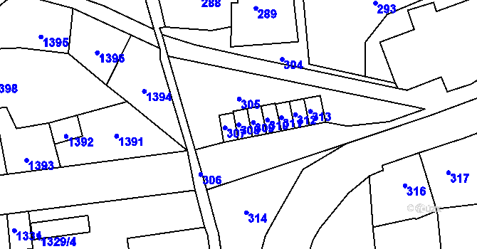 Parcela st. 308 v KÚ Motyčín, Katastrální mapa