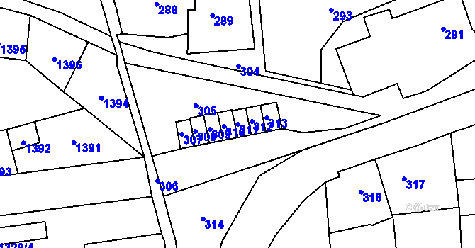 Parcela st. 311 v KÚ Motyčín, Katastrální mapa
