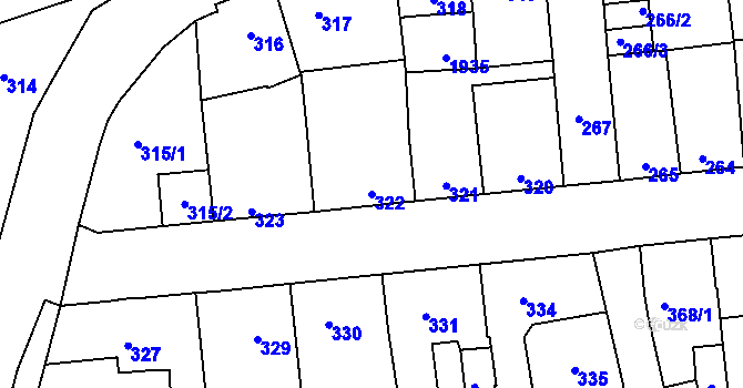 Parcela st. 322 v KÚ Motyčín, Katastrální mapa