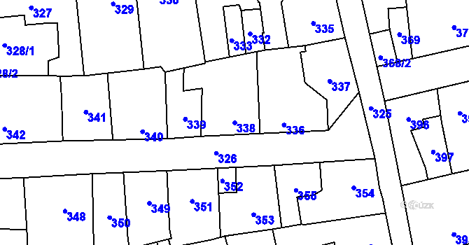 Parcela st. 338 v KÚ Motyčín, Katastrální mapa