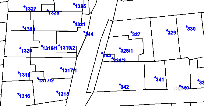 Parcela st. 343 v KÚ Motyčín, Katastrální mapa