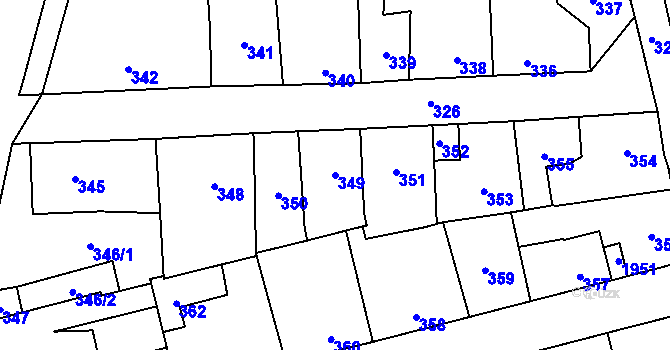 Parcela st. 349 v KÚ Motyčín, Katastrální mapa