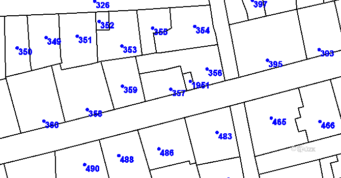 Parcela st. 357 v KÚ Motyčín, Katastrální mapa