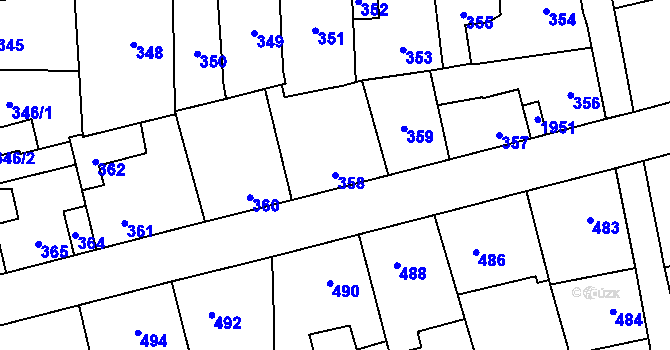 Parcela st. 358 v KÚ Motyčín, Katastrální mapa