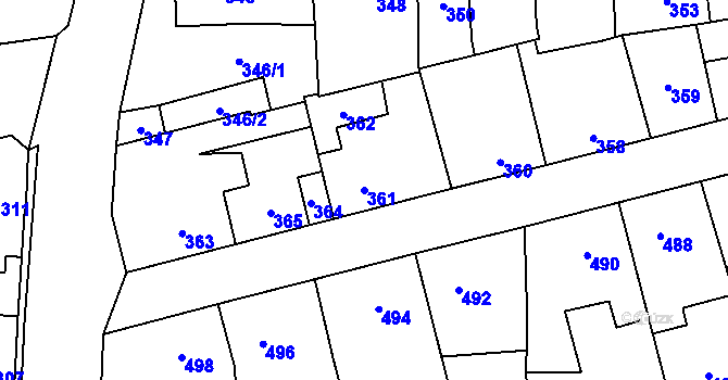 Parcela st. 361 v KÚ Motyčín, Katastrální mapa