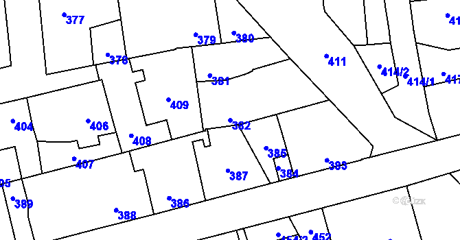 Parcela st. 382 v KÚ Motyčín, Katastrální mapa