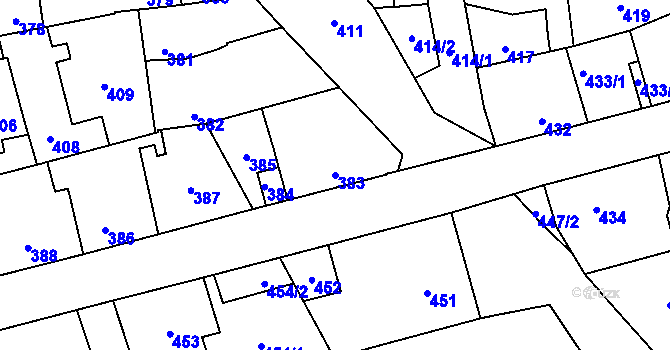 Parcela st. 383 v KÚ Motyčín, Katastrální mapa
