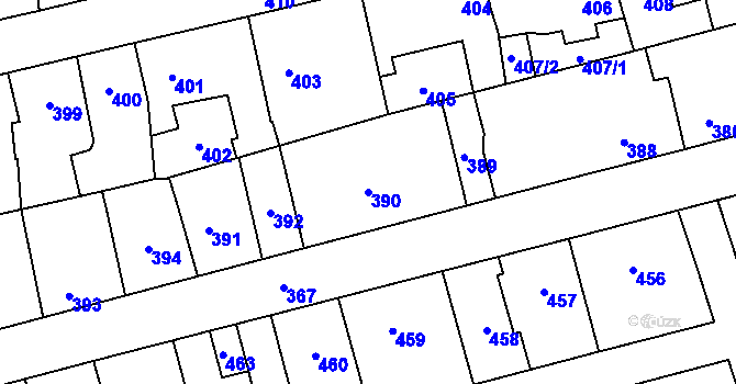 Parcela st. 390 v KÚ Motyčín, Katastrální mapa