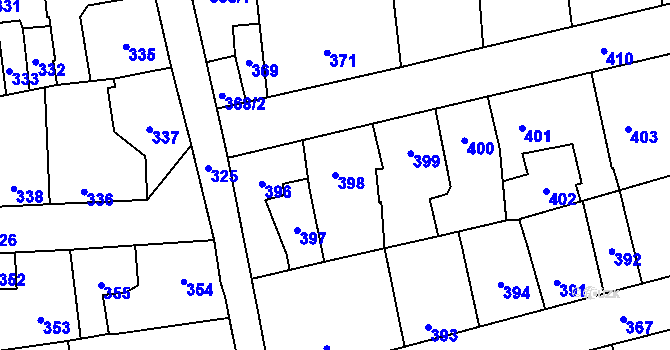 Parcela st. 398 v KÚ Motyčín, Katastrální mapa