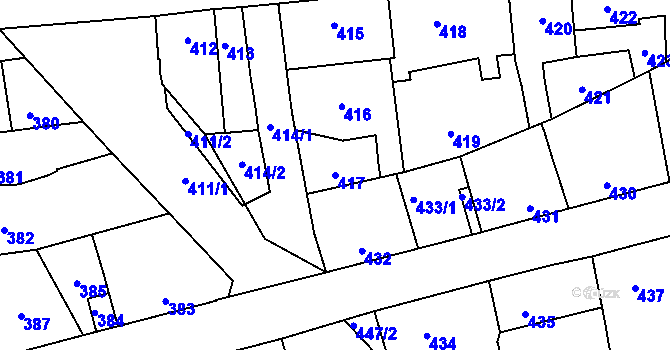 Parcela st. 417 v KÚ Motyčín, Katastrální mapa