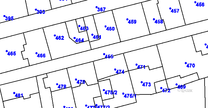 Parcela st. 455 v KÚ Motyčín, Katastrální mapa