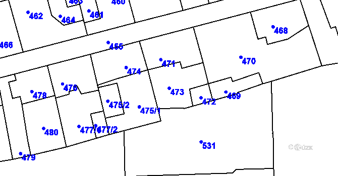 Parcela st. 473 v KÚ Motyčín, Katastrální mapa