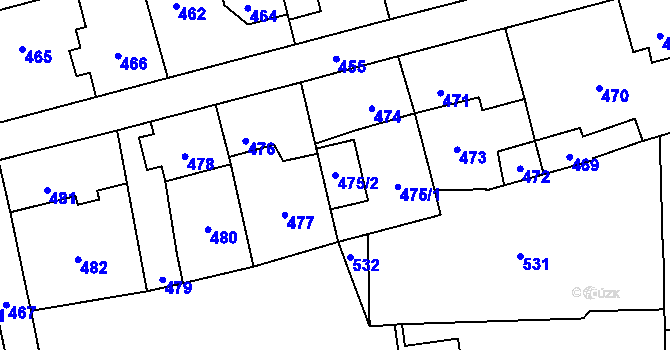 Parcela st. 475/2 v KÚ Motyčín, Katastrální mapa
