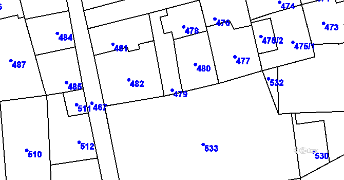 Parcela st. 479 v KÚ Motyčín, Katastrální mapa