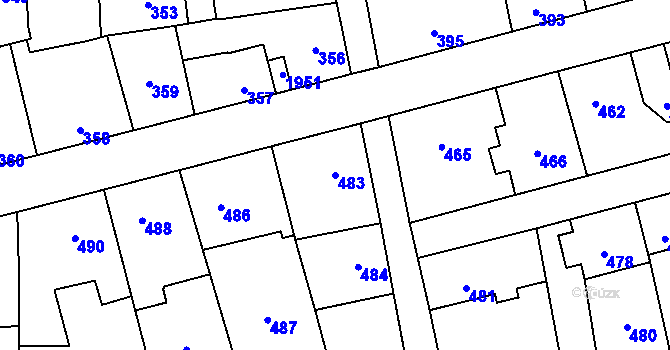 Parcela st. 483 v KÚ Motyčín, Katastrální mapa