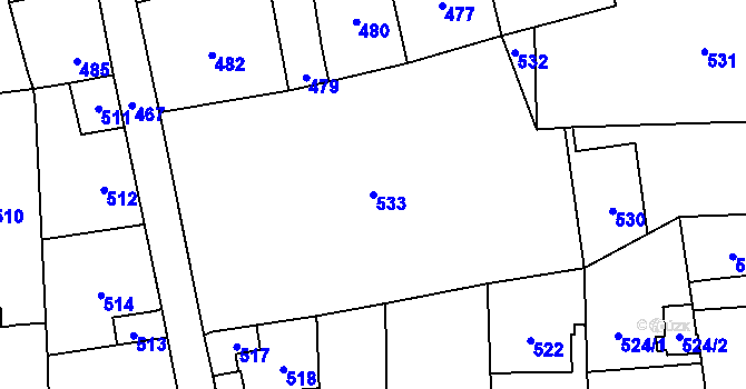 Parcela st. 533 v KÚ Motyčín, Katastrální mapa