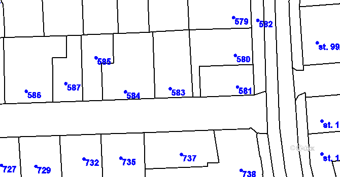 Parcela st. 583 v KÚ Motyčín, Katastrální mapa