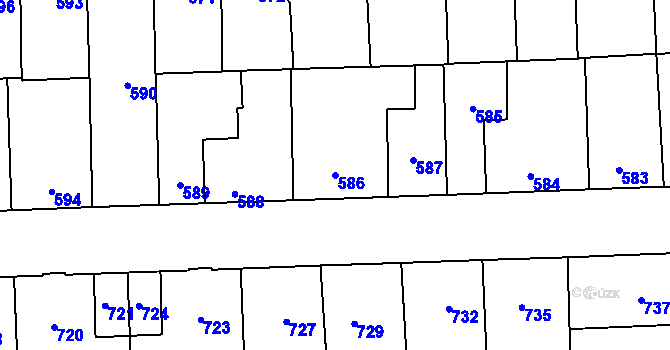 Parcela st. 586 v KÚ Motyčín, Katastrální mapa