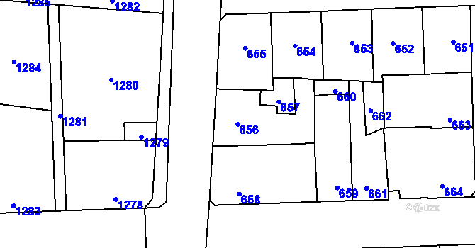 Parcela st. 656 v KÚ Motyčín, Katastrální mapa
