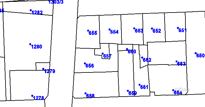 Parcela st. 657 v KÚ Motyčín, Katastrální mapa