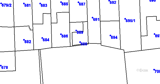 Parcela st. 688 v KÚ Motyčín, Katastrální mapa