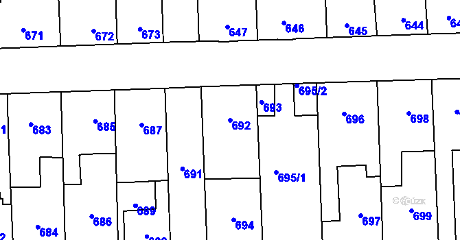 Parcela st. 692 v KÚ Motyčín, Katastrální mapa