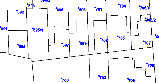 Parcela st. 699 v KÚ Motyčín, Katastrální mapa