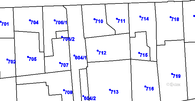 Parcela st. 712 v KÚ Motyčín, Katastrální mapa