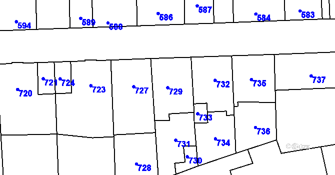 Parcela st. 729 v KÚ Motyčín, Katastrální mapa