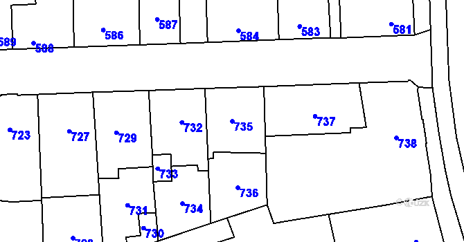 Parcela st. 735 v KÚ Motyčín, Katastrální mapa