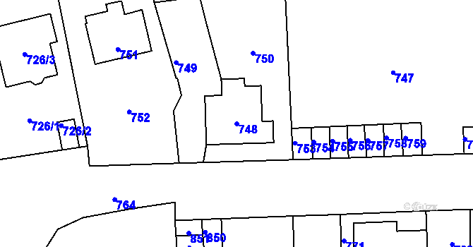 Parcela st. 748 v KÚ Motyčín, Katastrální mapa