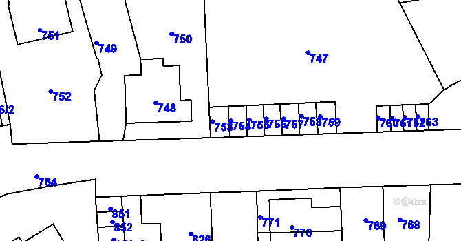 Parcela st. 754 v KÚ Motyčín, Katastrální mapa