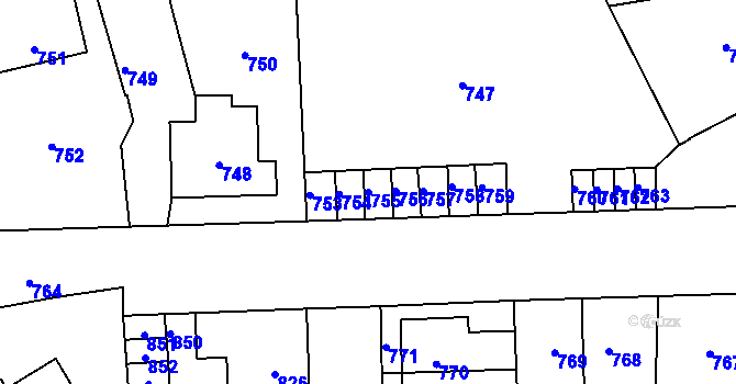 Parcela st. 755 v KÚ Motyčín, Katastrální mapa