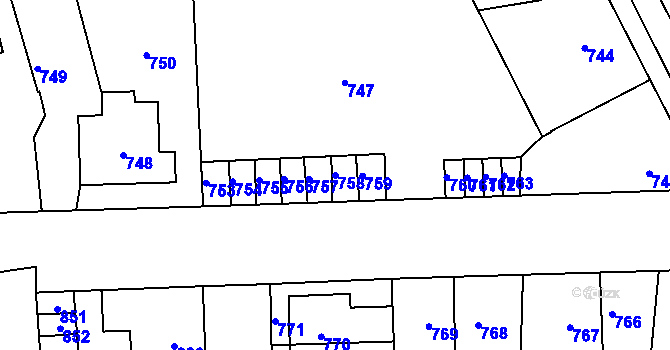 Parcela st. 758 v KÚ Motyčín, Katastrální mapa