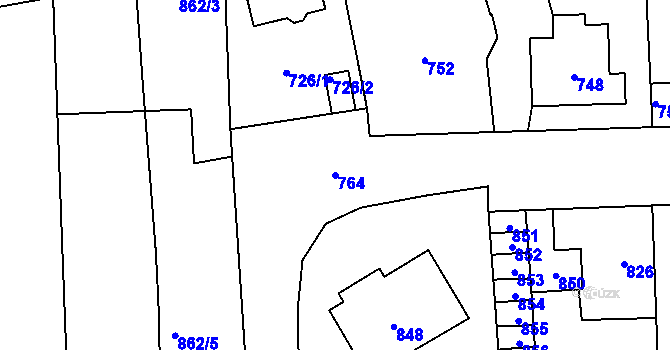 Parcela st. 764 v KÚ Motyčín, Katastrální mapa