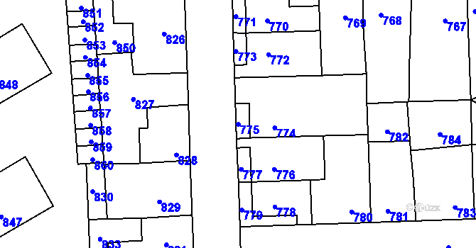 Parcela st. 775 v KÚ Motyčín, Katastrální mapa