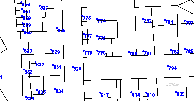 Parcela st. 778 v KÚ Motyčín, Katastrální mapa