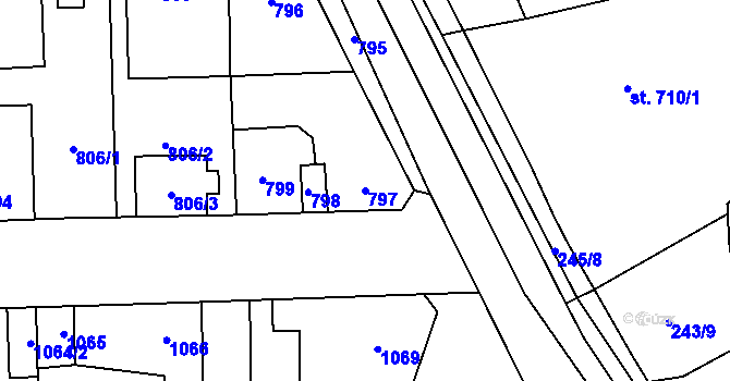Parcela st. 797 v KÚ Motyčín, Katastrální mapa