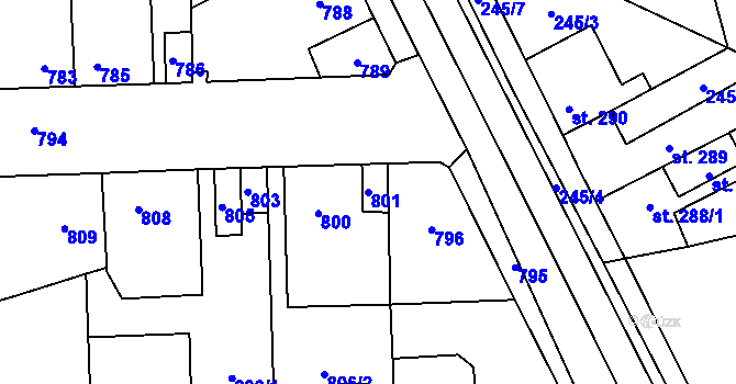 Parcela st. 801 v KÚ Motyčín, Katastrální mapa