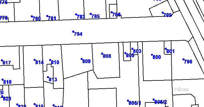 Parcela st. 808 v KÚ Motyčín, Katastrální mapa
