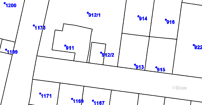 Parcela st. 912/2 v KÚ Motyčín, Katastrální mapa