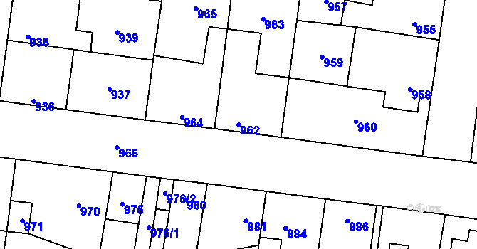 Parcela st. 962 v KÚ Motyčín, Katastrální mapa