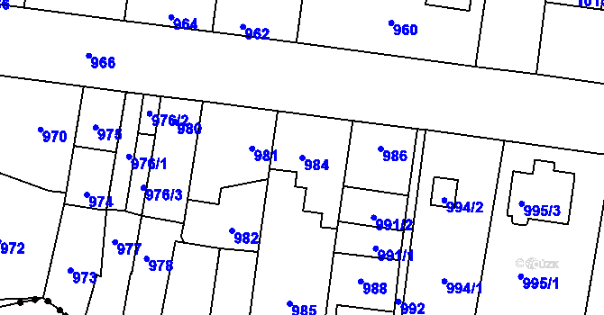Parcela st. 984 v KÚ Motyčín, Katastrální mapa