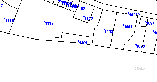 Parcela st. 1101 v KÚ Motyčín, Katastrální mapa