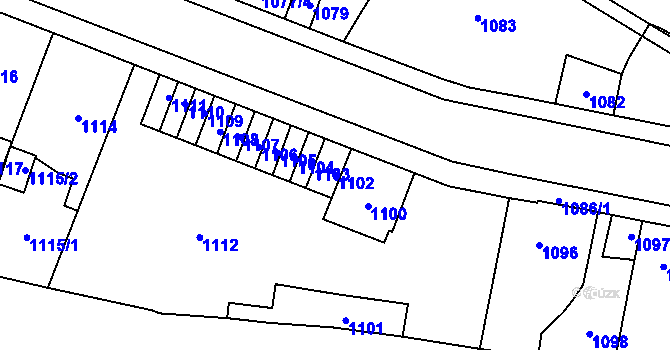 Parcela st. 1102 v KÚ Motyčín, Katastrální mapa