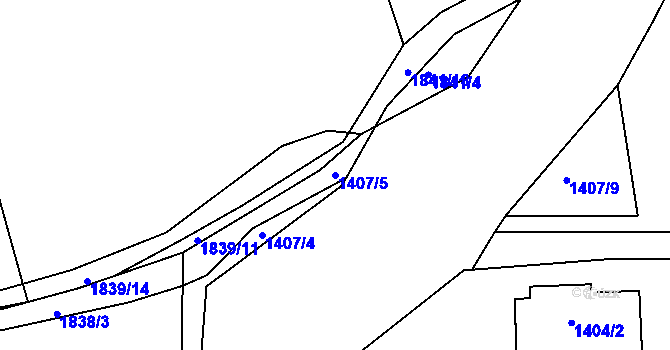 Parcela st. 1407/5 v KÚ Motyčín, Katastrální mapa