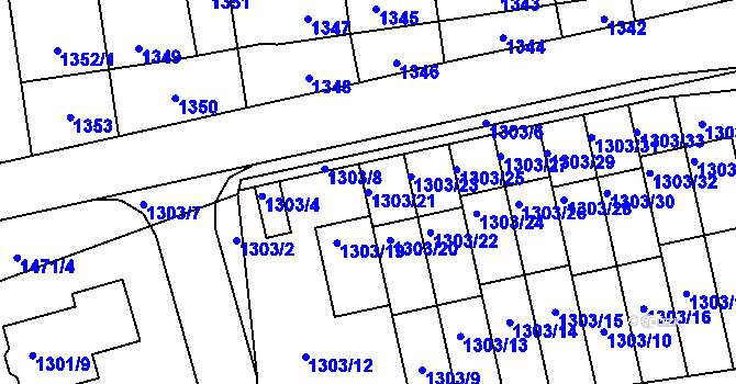 Parcela st. 1303/21 v KÚ Motyčín, Katastrální mapa