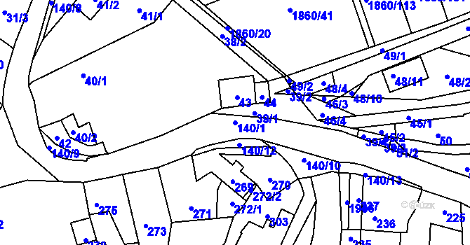 Parcela st. 140/1 v KÚ Motyčín, Katastrální mapa